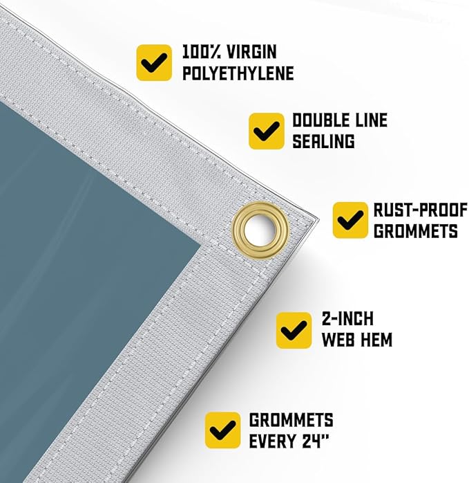 Core Tarps 20 Mil Extreme Heavy Duty Clear Tarp with Gromments - 10x20ft Super Clear Tarps Heavy Duty Waterproof Vinyl Tarpaulin, Transparent Tarp for Outdoor, Camping & Construction, Clear Blue