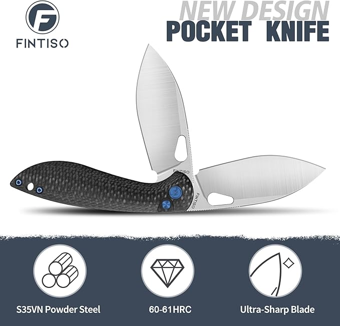 Pocket Knife, 3.1" Unique S35VN Blade Folding Knife with Button Lock, EDC Knife with Carbon Fiber Handle for Camping, Survival, Best Gift for Men Women-COBRA series