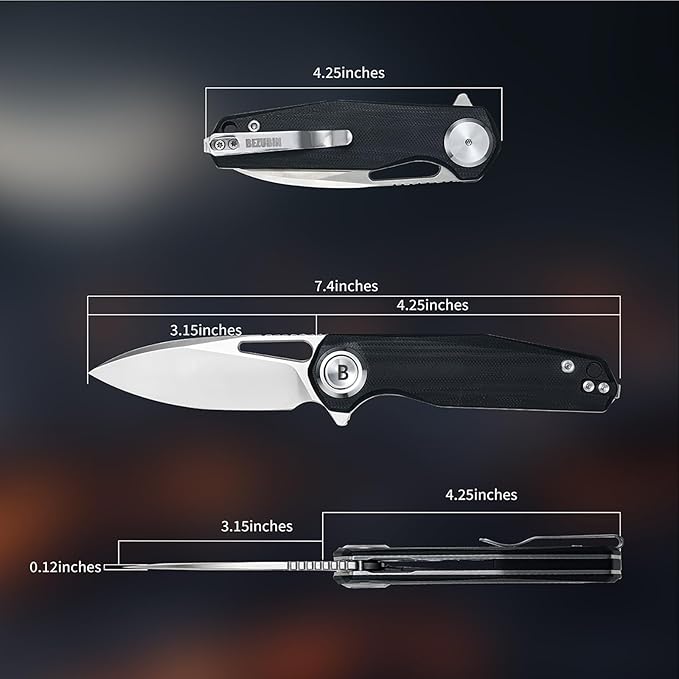 Pocket Folding Knife,3.15" D2 Steel Blade,Black G10 Handle,Push Button Lever Lock,Pocket Knife with Pocket Clip for Outdoor,Survival,EDC