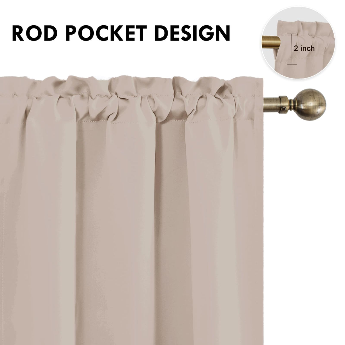 Blackout Curtains for Bedroom Living Room 38 x 54 Inch Long Camel (2 Count)