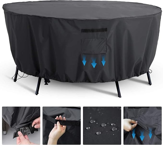 Tempera Patio Round Furniture Cover , Anti-Fading and UV Resistant Sectional Sofa , Outdoor Table Cover Waterproof, 110"D x 27.8"H, Space Grey