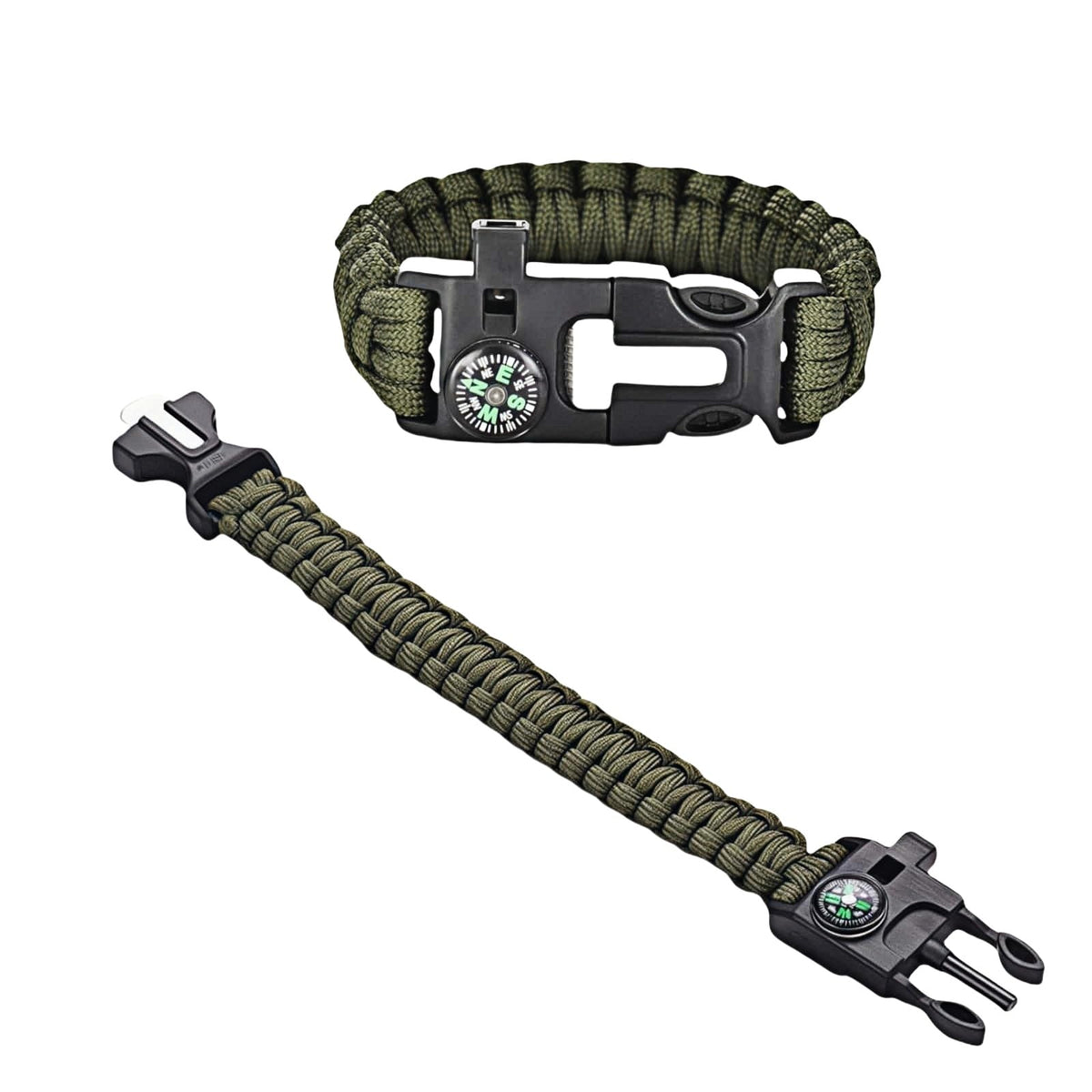 Chinshwehaw 5 in 1 Survival Bracelet-Fire Starter,Loud Whistle,Compass,Paracord Rope & Cutter,Military Grade Tactical Gear for Emergency for Emergency,Camping&Hiking Gear (Green)