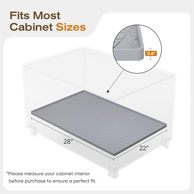 TRZZ Silicone Waterproof Under Sink Mat 28" x 22", Drip Tray and Cabinet Liner for Kitchen and Bathroom, Prevents Water Damage and Organizes Cabinets (Light Grey)