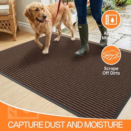 Indoor Outdoor Door Mat, 8' x 4' Doormat for Entryway, Brown
