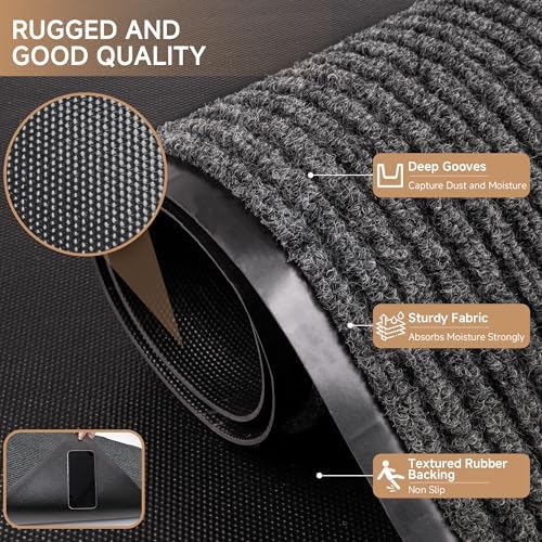 100pointONE Durable Indoor Outdoor Door Mats for Entryway, Heavy Duty Front Door Mat, 48” x 24” Low Profile Welcome Mats for Entry, Stain and Fade Resistant Indoor Outdoor Entrance Mat