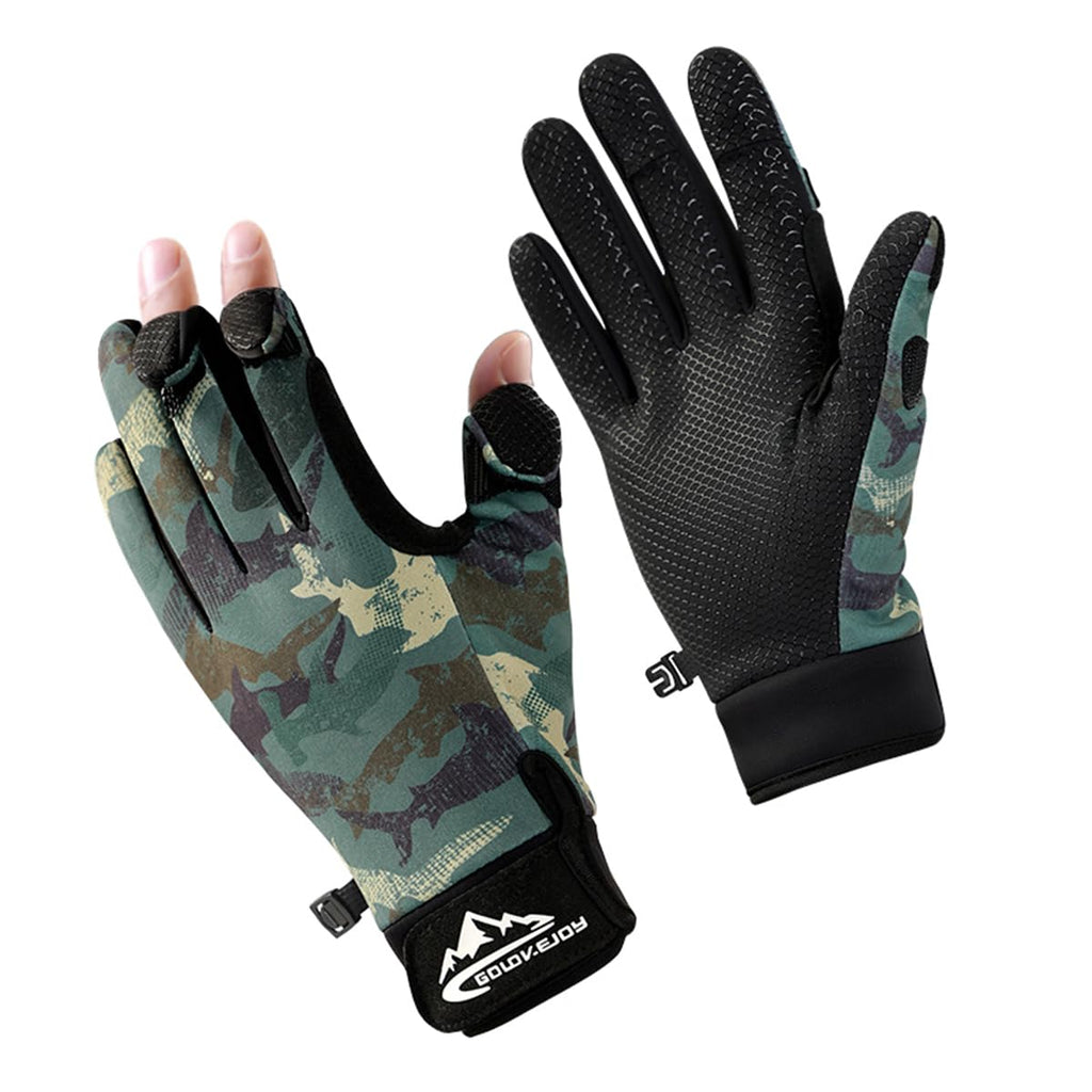 SUJAYU Fishing Gloves for Men & Women, Ice Fishing Hunting Gloves Cold Weather, Kayak Fly Fishing Gear (Camo Green, X-Large)