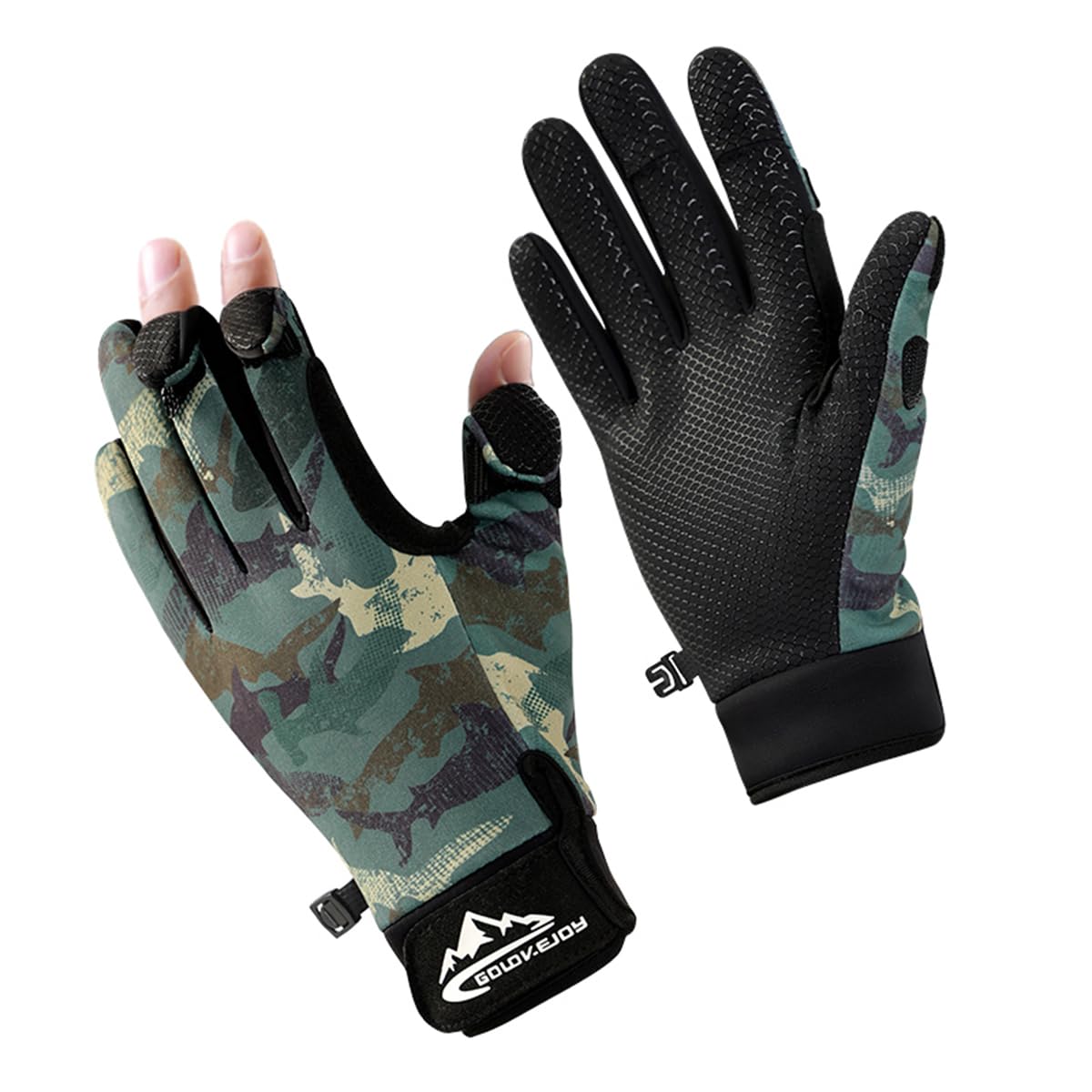 SUJAYU Fishing Gloves for Men & Women, Ice Fishing Hunting Gloves Cold Weather, Kayak Fly Fishing Gear (Camo Green, X-Large)