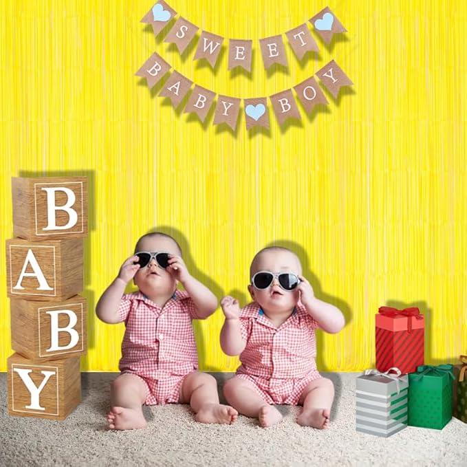 BRAVESHINE Foil Fringe Curtain Backdrop - 2 Pack Yellow Tinsel Photo Booth Backdrop Party Streamers for Easter, Birthdays, Christmas, Lemon, Pineapples, Kids' Party Decorations