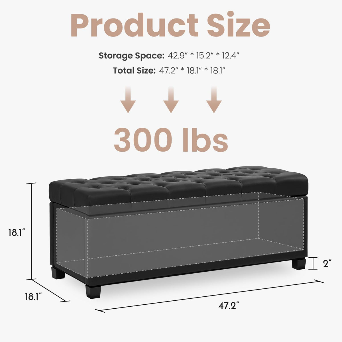 Leather Storage Ottoman Bench for Bedroom