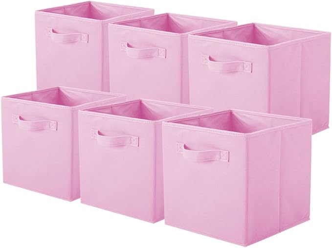 ShellKingdom Storage Bins, Foldable Fabric Storage Cubes And Cloth Storage Organizer Drawer For Closet And Toys Storage, 6 Pack (Pink)