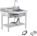 Utility Sink, Commercial Kitchen Stainless Steel Sink, 39.5'' Free Standing Single Bowl Sink with Drawer & Cold and Hot Water Pipe for Kitchen Laundry Room Farmhouse Indoor and Outdoor