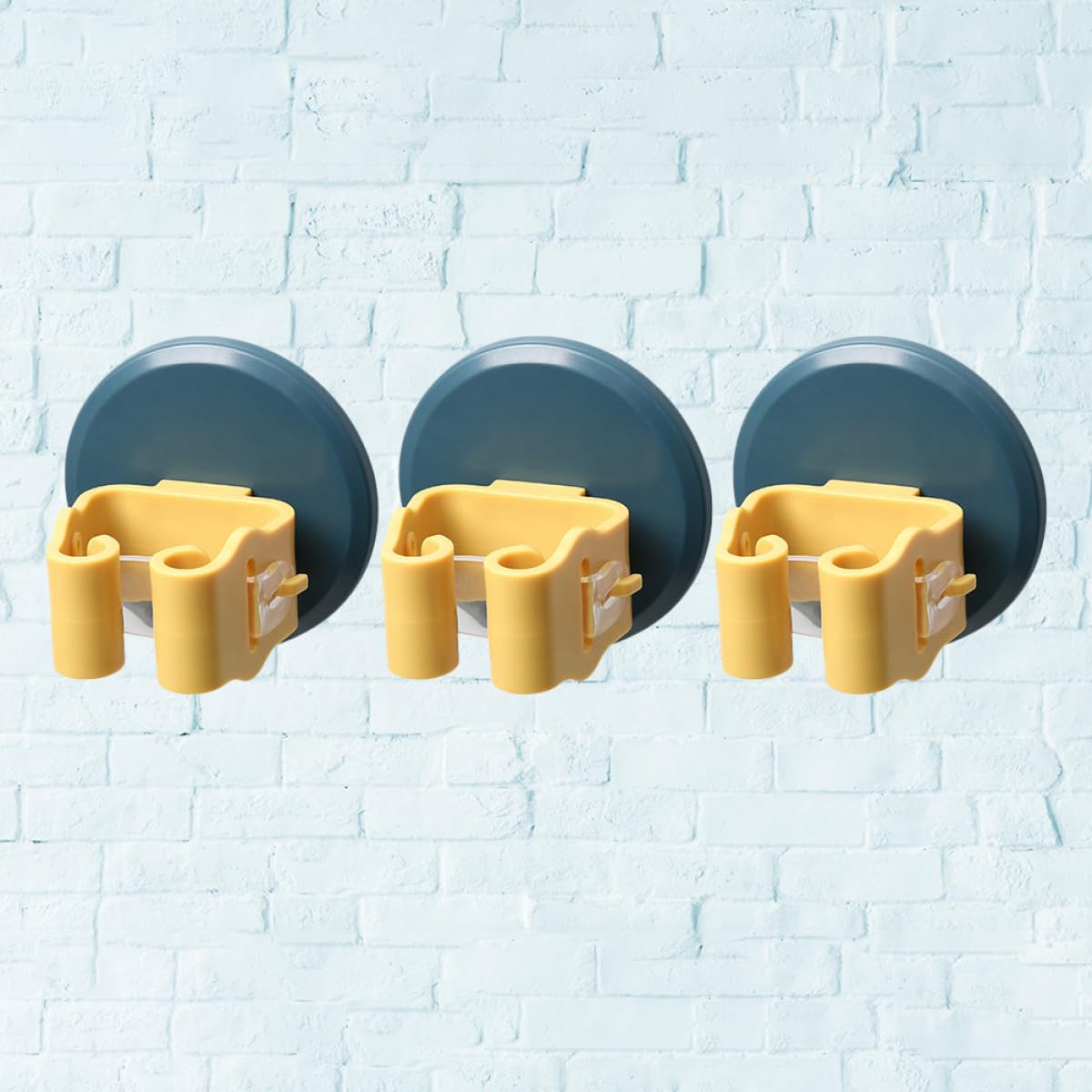 3pcs Mop and Broom Holder Wall Mount with Suction Cup Clamps