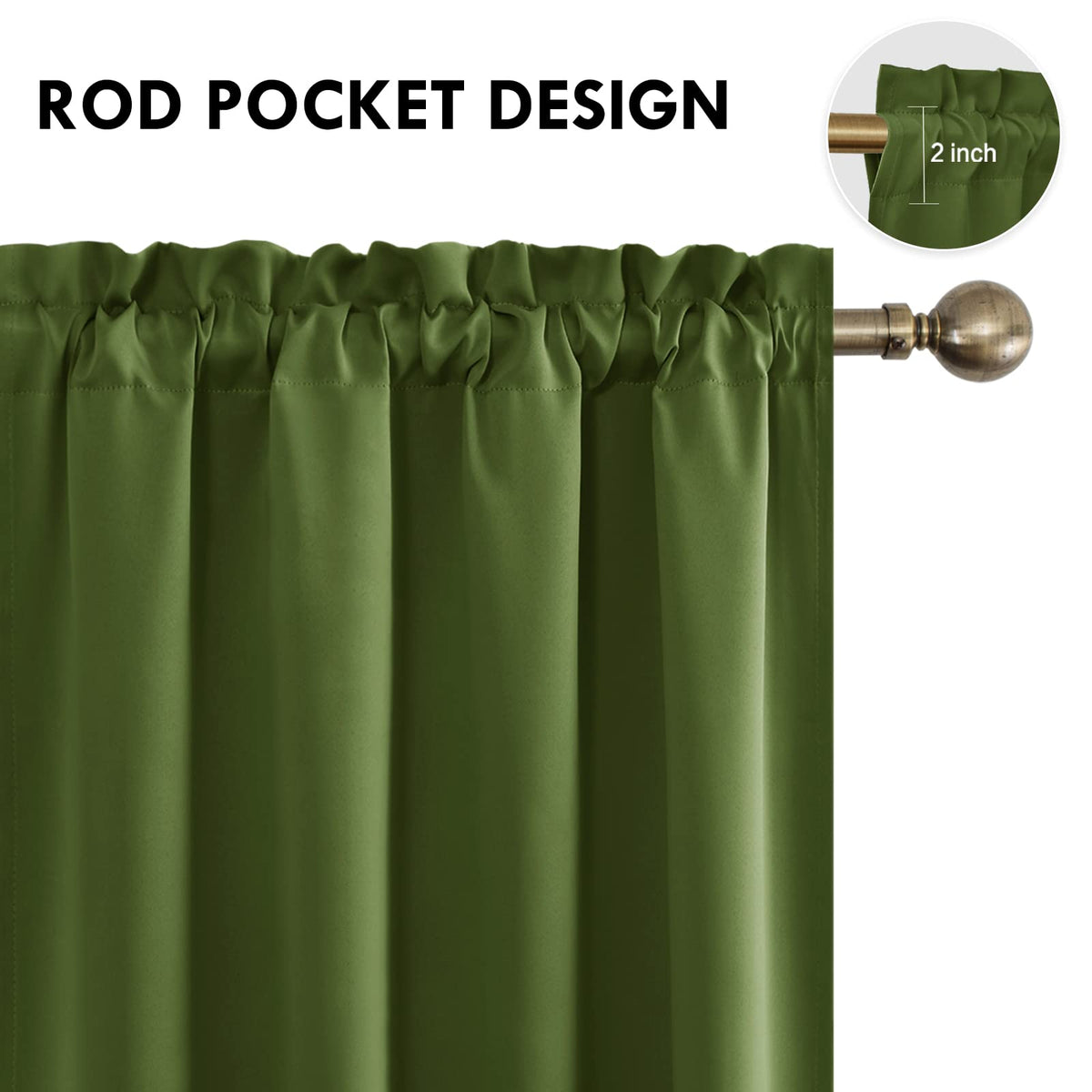 Blackout Curtains for Bedroom 52 x 45 Inch Long Olive Green 2 Panels (2 Count)