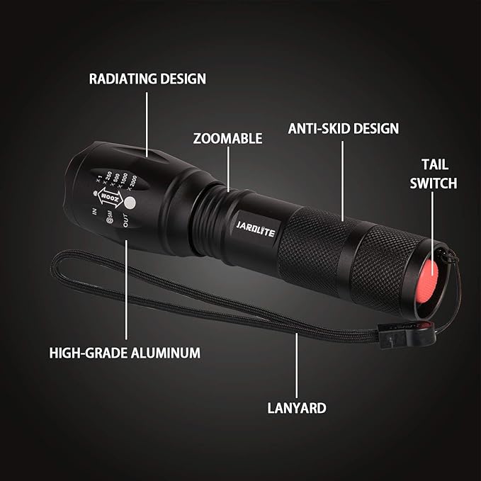 LED Emergency Handheld Flashlight, 4 Pack, Adjustable Focus, Water Resistant with 5 Modes, Best Tactical Torch for Hurricane, Camping, Dog Walking