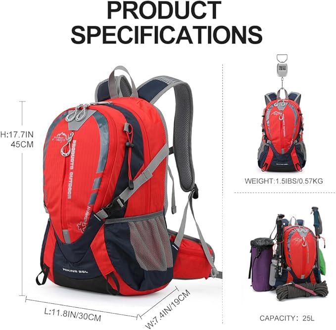 INOXTO Small Hiking Backpack with 2L Water Bladder and Waterproof Rain Cover, 25L Hydration Daypack for Travel, Cycling, Camping, Outdoor