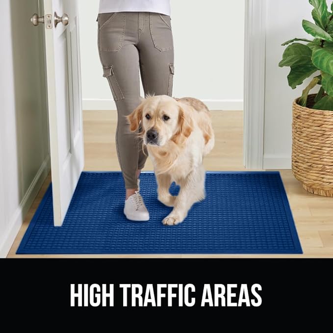GORILLA GRIP Front Door Mat, 35x23, Indoor Outdoor Ultra Absorbent HydroAbsorb Doormat, Absorbs Up to 5.7 Cups of Water, Stain and Fade Resistant, Rubber Backing Doormats, Captures Dirt, Blue