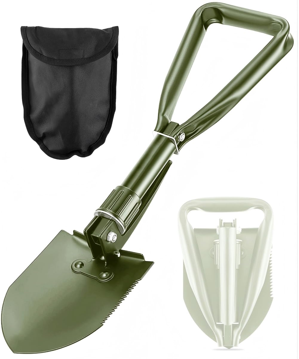 PLACHIDAY Digging Shovel - 24'' Lightweight Folding Shovel High Carbon Steel Portable Digging Trowels for Outdoor Camping Backpacking Hiking Car EmergencHome Garden (Olive)