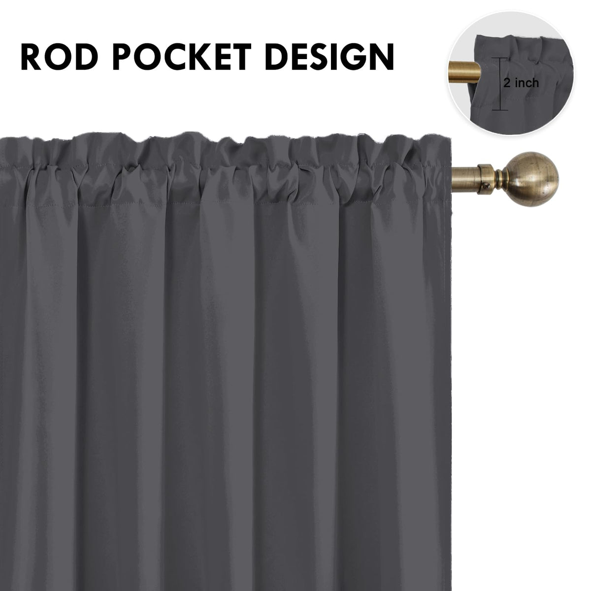 Short Blackout Curtains 60 x 36 Inch for Kitchen RV Bunk Dark Grey (2 Count)