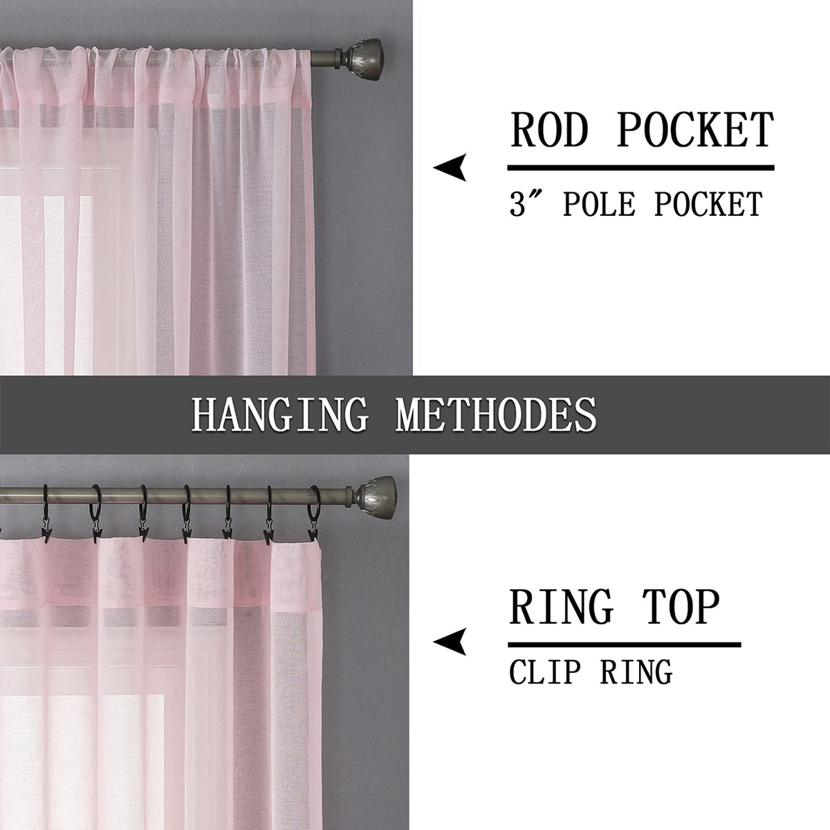 Sheer Curtains Linen Textured Bedroom Curtain Sheers Light Filtering Rod Pocket Voile Curtains for Living Room (2 Count)