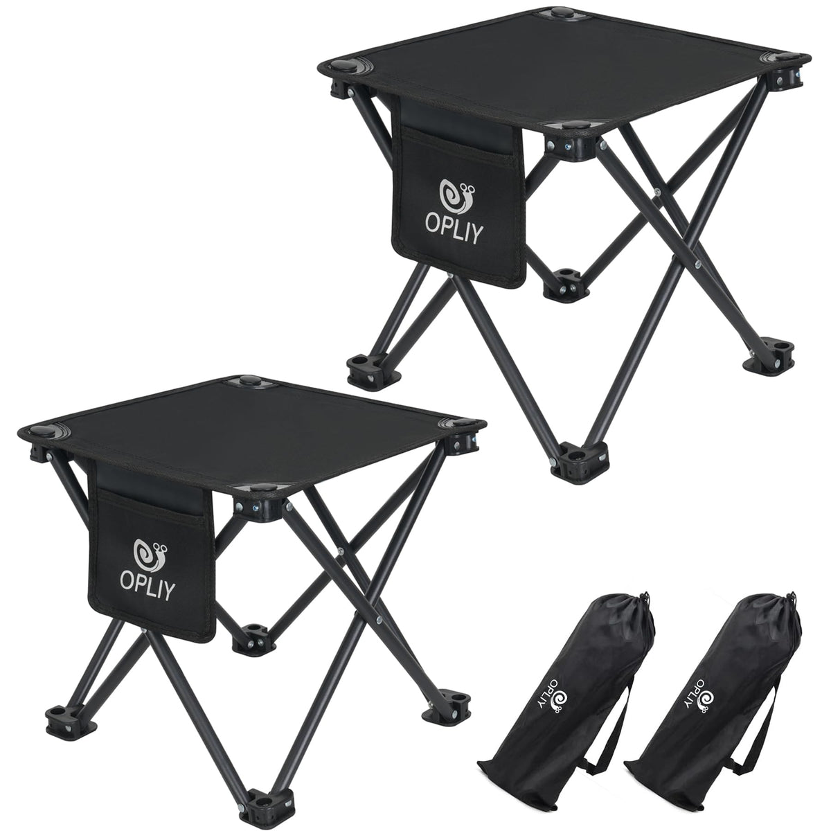 Opliy Camping Stool 2 Pack,13 Inch Portable Folding Stool for Outdoor Gardening and Beach Hiking Fishing,Foot Stool with Carry Bag (Black)