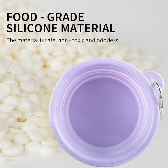 Collapsible Dog Bowls 2-Pack, Portable Travel Dog Bowl with Carabiner, Food-Grade Silicone Pet Bowl for Hiking, Walking (22 OZ Macaron Pink and Violet)