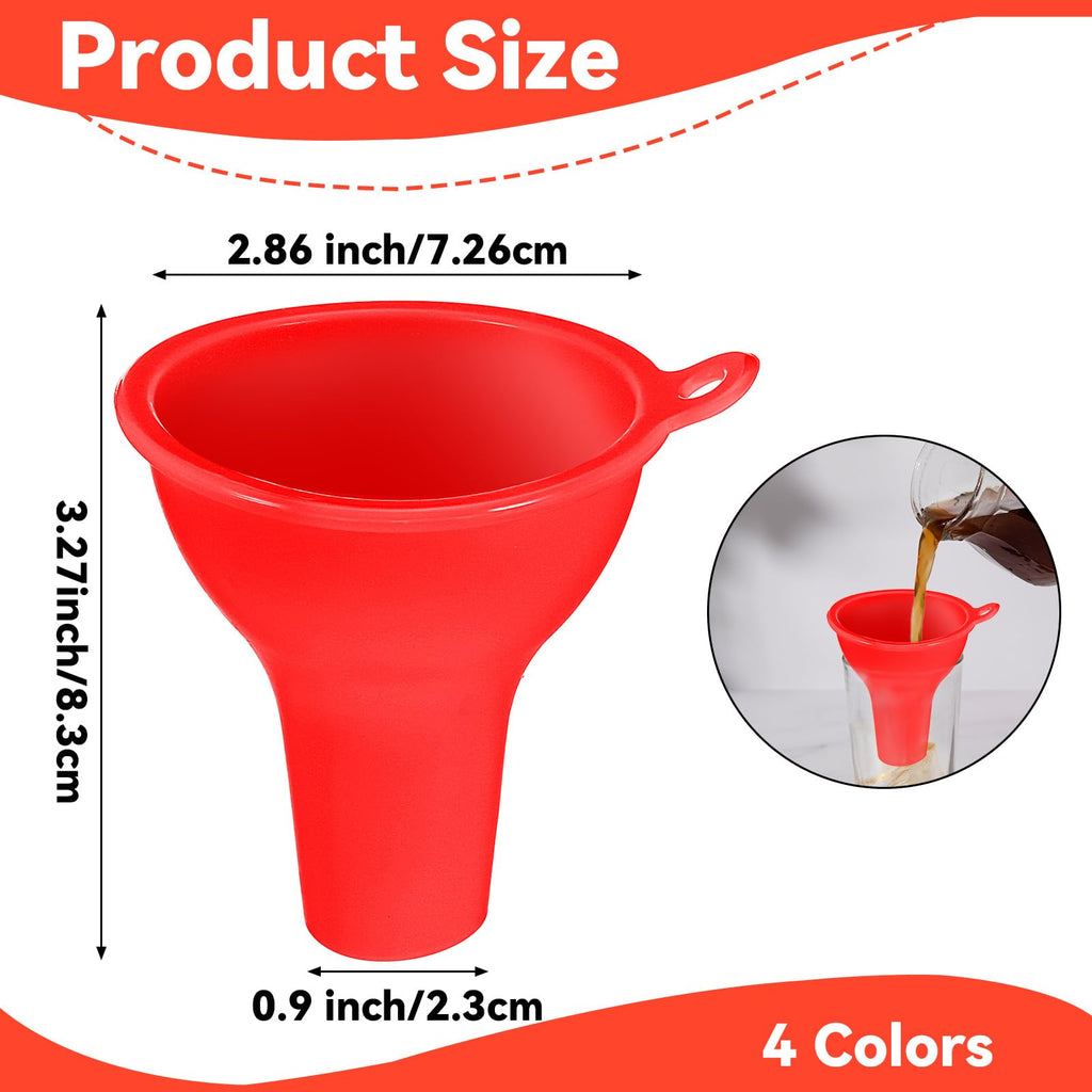 4Pcs Funnels for Kitchen Use Filling Bottles Silicone Funnel Wide Mouth Funnel Multi Color Flexible Condiment Funnels Kitchen Gadgets Accessories for Filling Water Bottle Liquid Transfer (4 Count)