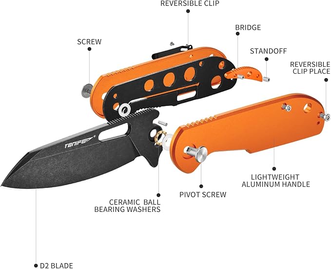 TONIFE Galaxy Mini Folding Knife with D2 Steel Blade and Aluminum Handle, EDC Pocket Tool for Camping, Hiking, and Survival (orange)