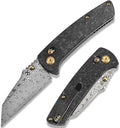 KANSEPT Elite Main Street Pocket Knife, 3.36''Damascus Sharp Tanto Blade, Shred Carbon Fiber Handle with Axis Lock and Thumb Stud,Perfect Clip for EDC, Men Gift Camping Survival Folding knives K1015V1