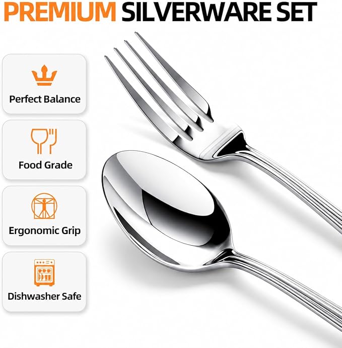 NICE KITCHEN Silverware Set for 8,40 Piece Heavy Duty Stainless Steel Flatware Set - Mirror Polished Cutlery Set,Dishwasher Safe Utensil Set with Knives Forks Spoons,Luster Series