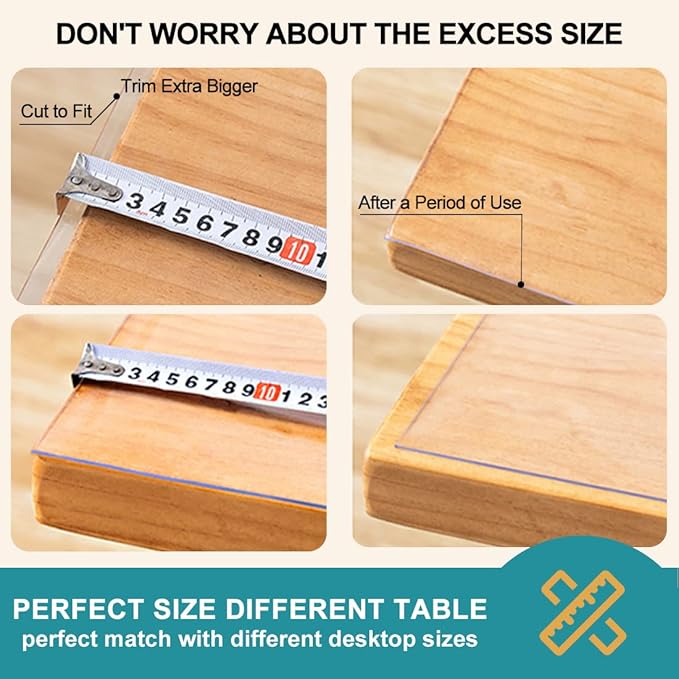 8x48 Inch Clear PVC Desk Cover Protector 1.5mm Thick Multisize Desk Pad Mat Transparent Plastic Tablecloth Waterproof Vinyl Table Top Protector for End Table Coffee Table Night Stand Dresser Non-Slip
