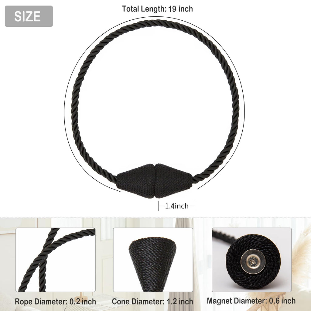 Magnetic Curtain Tiebacks 8 Pack Outdoor Rope Curtain Tie Backs Decorative Window Treatment Holdbacks for Home Decorative Curtain