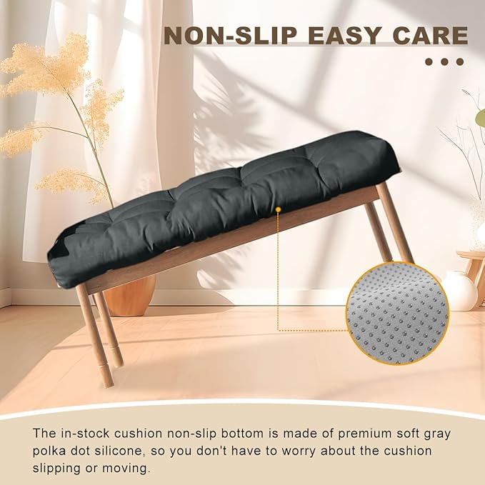Bench Cushion 39 inches,Indoor/Outdoor Non-Slip Tufted Cushions, Premium Waterproof Linen, Soft Piano Sofa Cushions, High-Density Memory Foam(Black-39x19x4in)