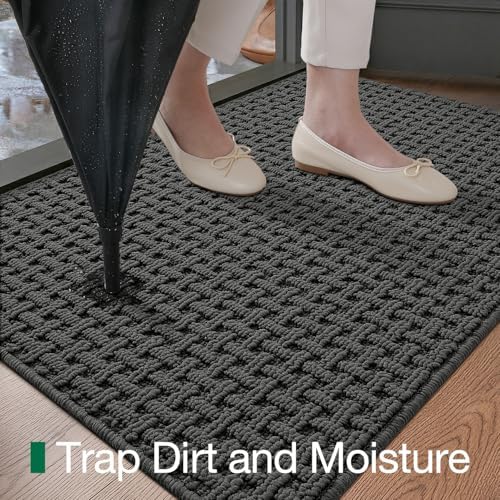 LUMI Washable Indoor Door Mat for Entryway 48x72, Entrance Mat, Deep Gray