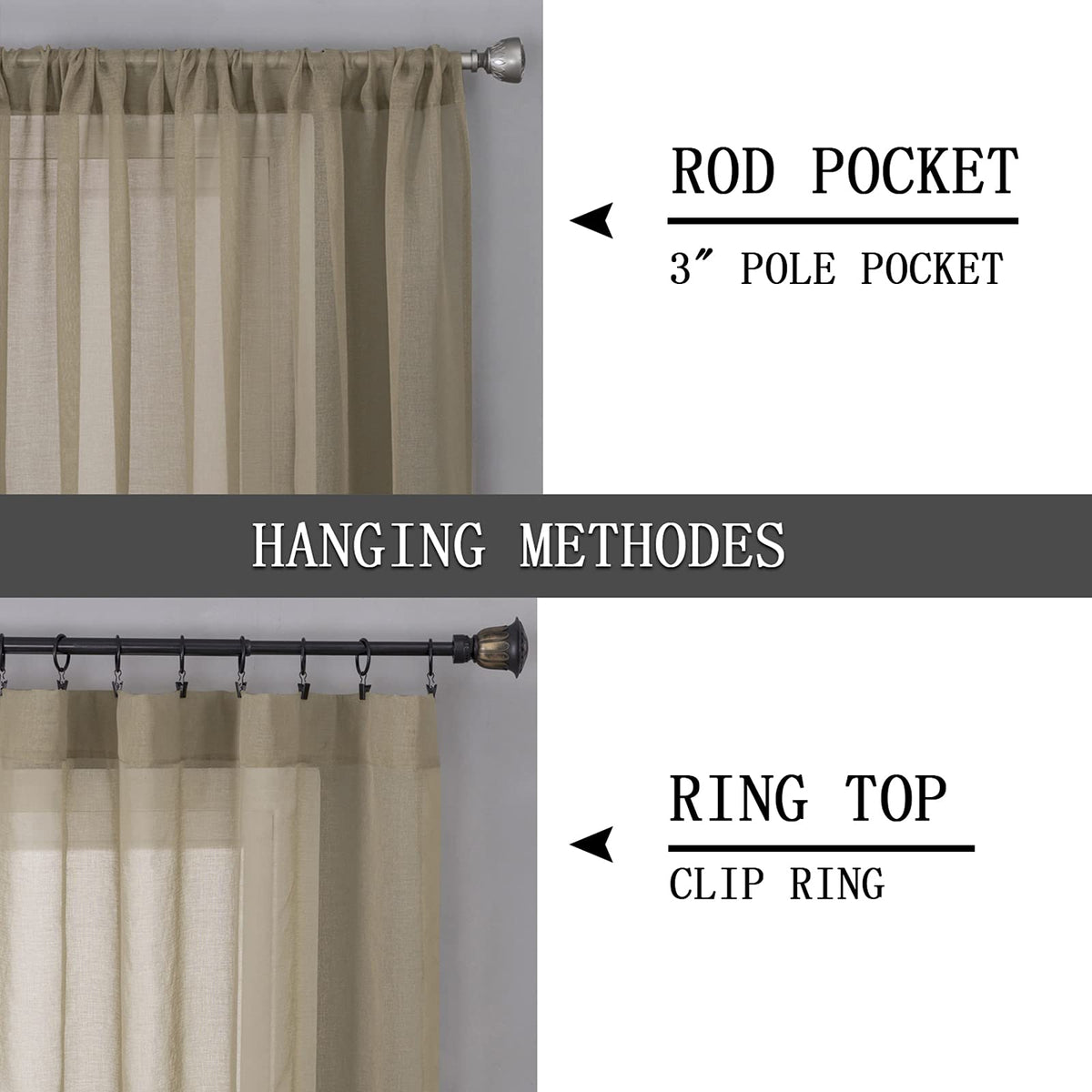 Sheer Curtains Linen Textured Living Room Curtain Sheers Light Filtering Rod Pocket Voile Curtains for Bedroom (2 Count)