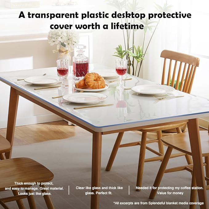 Clear Plastic Dining Table Protector Tablecloth Desk Pad Mat Wooden Furniture Coffee Glass End Entryway Sofa Side Cabinet Top Protection Countertop Cover Waterproof PVC Vinyl Rectangular 23.6x 63 In