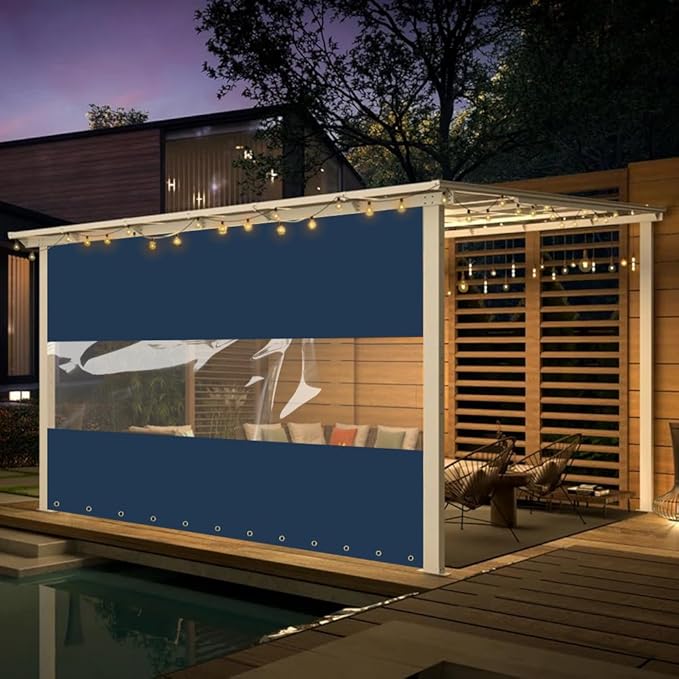 Covers & all Outdoor Clear Panel Curtain, 12 oz Vinyl Outdor Curtains for Patio, Waterproof & Weather Resistant Tarp with Brass Grommets for Pergola, Porch, Gazebos, Balcony (7’ H x 4’ W Feet, Blue)