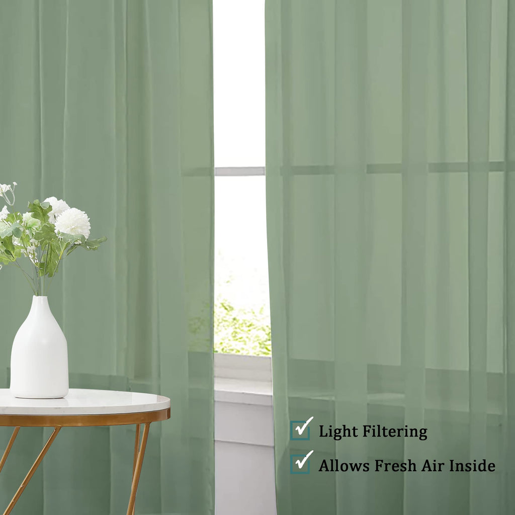 Sage Green Sheer Curtains 72 Inch Length 2 Panels