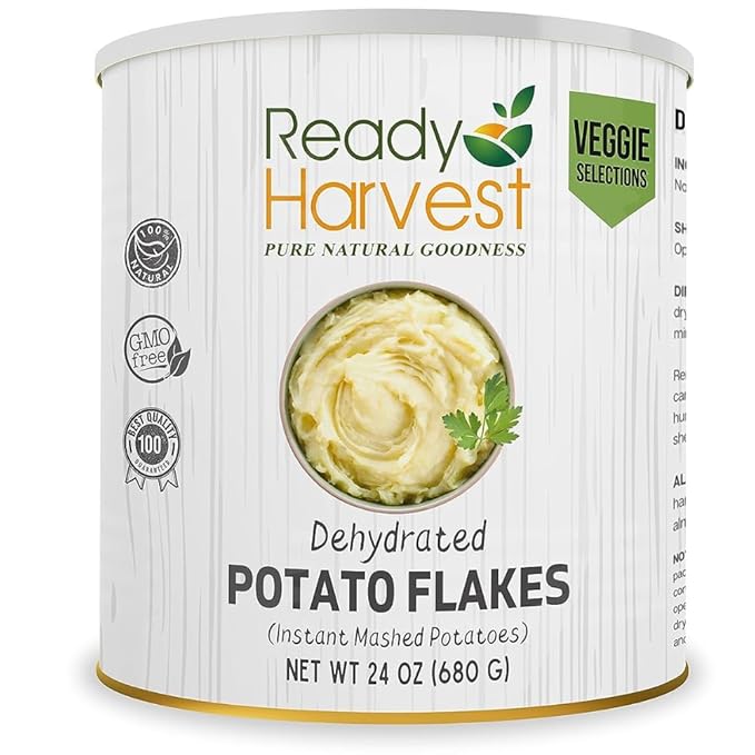 Ready Harvest Dehydrated Food - Potato Flakes | Emergency Food | Instant Mashed Potatoes | #10 Can | 30-Year Shelf Life | Cans Filled to the Top