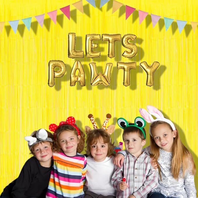 BRAVESHINE Foil Fringe Curtain Backdrop - 2 Pack Yellow Tinsel Photo Booth Backdrop Party Streamers for Easter, Birthdays, Christmas, Lemon, Pineapples, Kids' Party Decorations