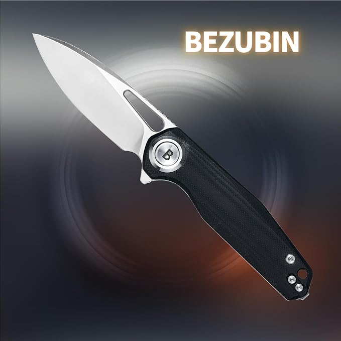 Pocket Folding Knife,3.15" D2 Steel Blade,Black G10 Handle,Push Button Lever Lock,Pocket Knife with Pocket Clip for Outdoor,Survival,EDC