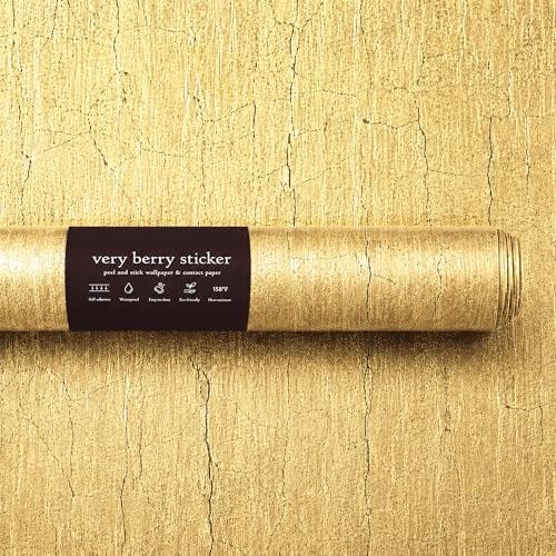 Very Berry Sticker Yellow Gold Peel and Stick Wallpaper (24" x 118") Metallic Contact Paper for Luxury Home Decor Furniture & Walls, Renter Friendly, Self-Adhesive, Waterproof Vinyl