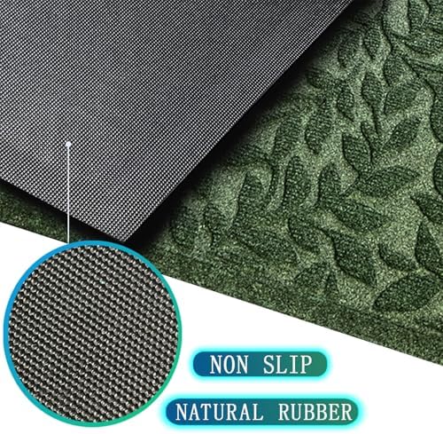 Bulijojo Sturdy Front Entrance Doormats,Durable Heavy Duty Welcome Mat,Thick Absorbent Natural Rubber Non Slip Mat,Easy Clean Entryway Mat 17x30 Inch Leaves Green