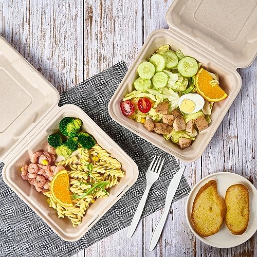 ECOLipak 50 Pack Compostable Clamshell Take Out Food Containers, 8 inch