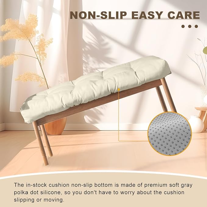Bench Cushion 47 inches,Indoor/Outdoor Non-Slip Tufted Cushions, Premium Waterproof Linen, Soft Piano Sofa Cushions, High-Density Memory Foam(Light Beige-47x19x4in)