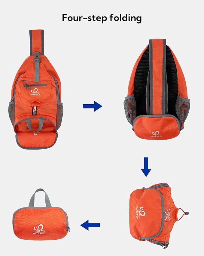 WATERFLY Packable Small Crossbody Sling Backpack Shoulder Chest Bag Daypack for Hiking Traveling