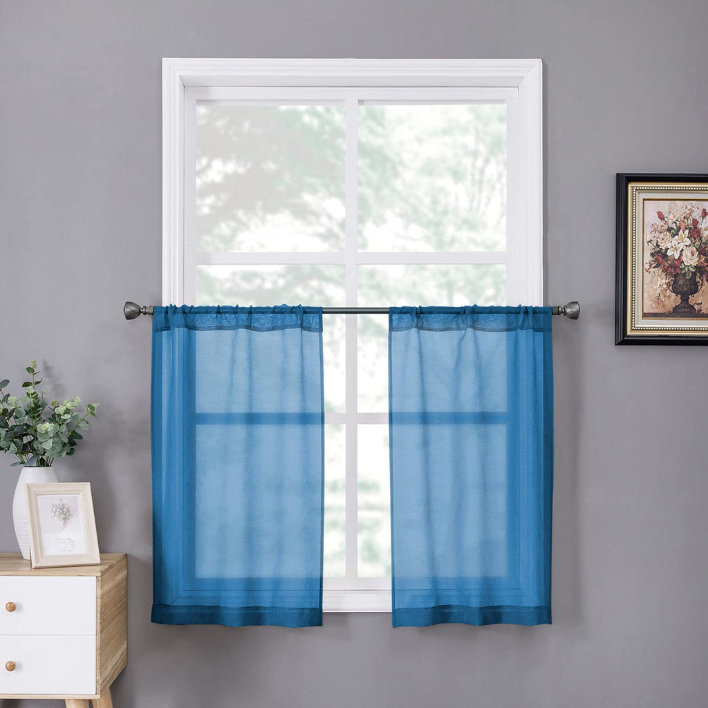 Short Sheer Tier Curtains Linen Textured Half Kitchen Curtain Sheers Light Filtering Rod Pocket Voile Small Curtain for Bathroom
