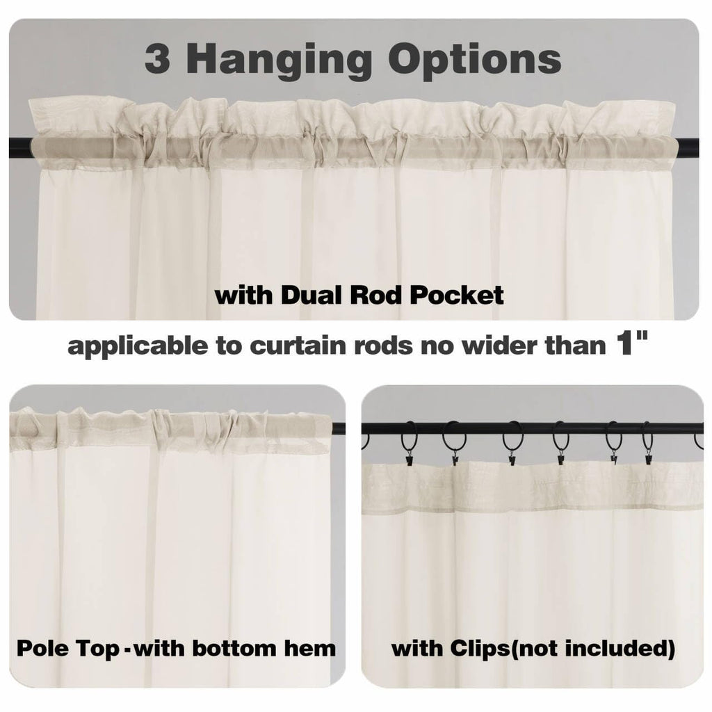 Cream Sheer Curtains 48 Inch Long (2 Count)