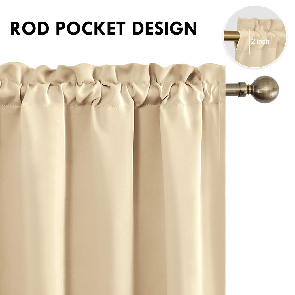 Blackout Curtains for Bedroom Living Room 38 x 84 Inch Long Beige (2 Count)