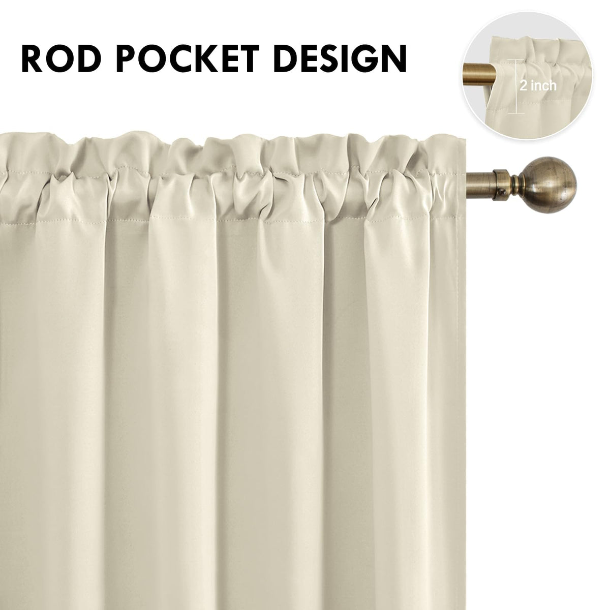 Short Blackout Curtains 52 x 36 Inch for Kitchen RV Bunk Light Beige (2 Count)