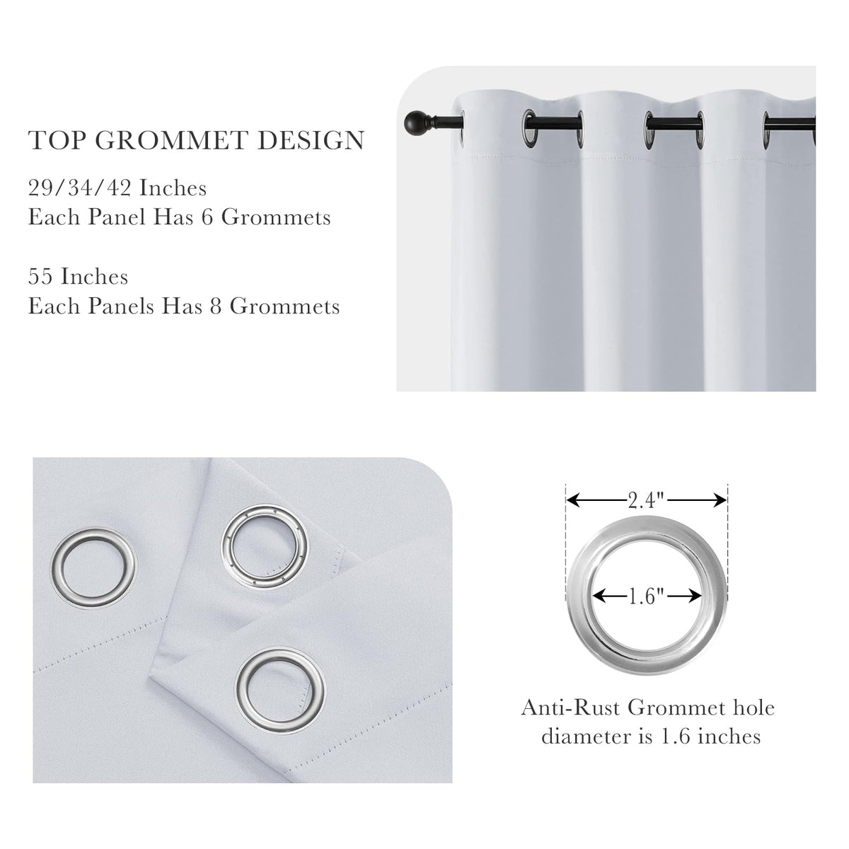 Greyish White Room Darkening Kitchen Curtains 2 Panels Set